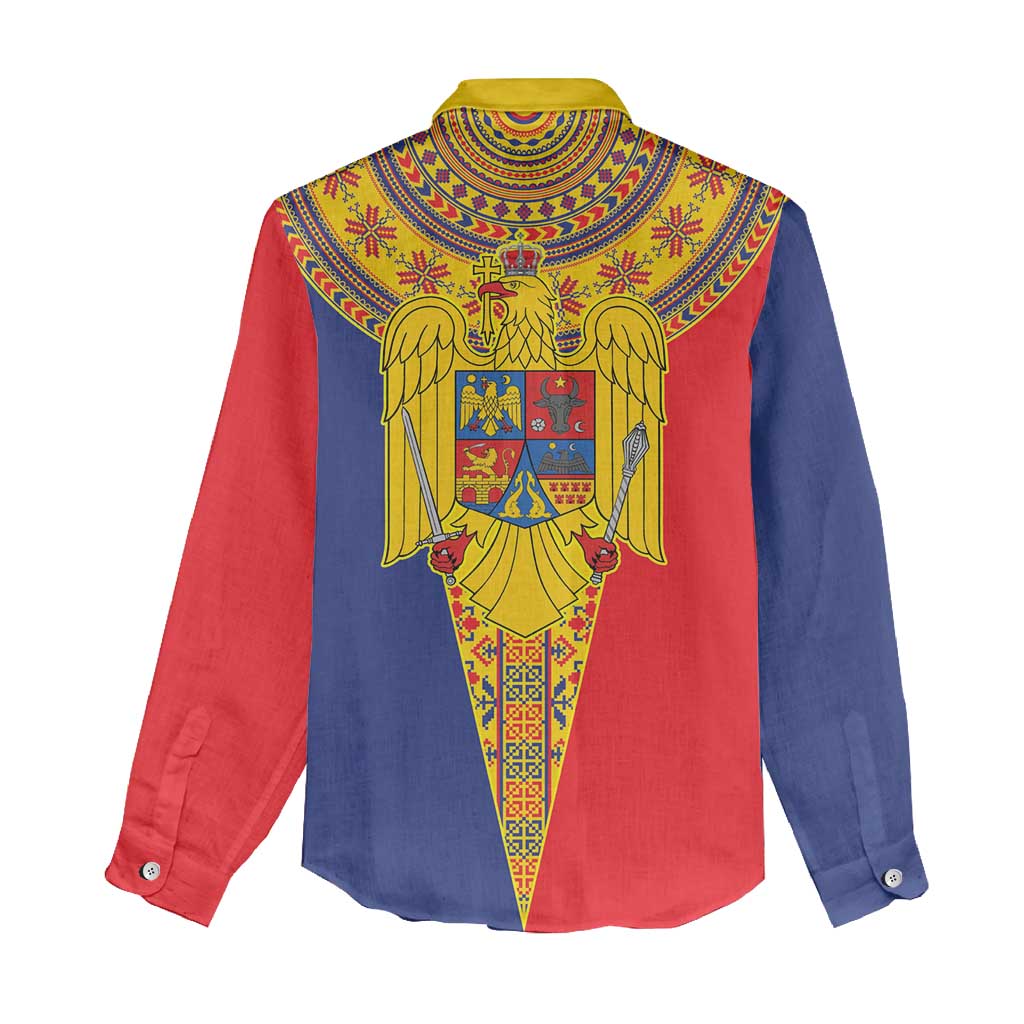 Romania Traditional Embroidery Pattern Women Casual Shirt