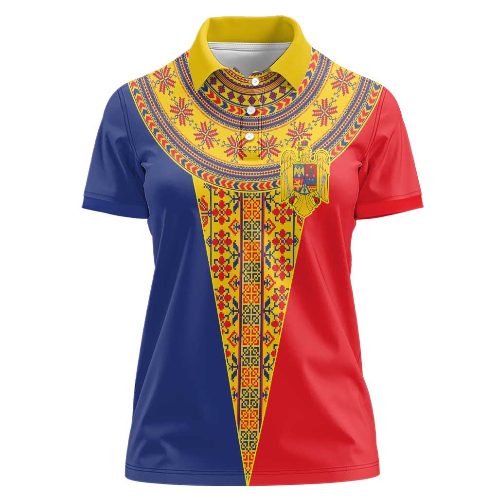 Romania Traditional Embroidery Pattern Women Polo Shirt