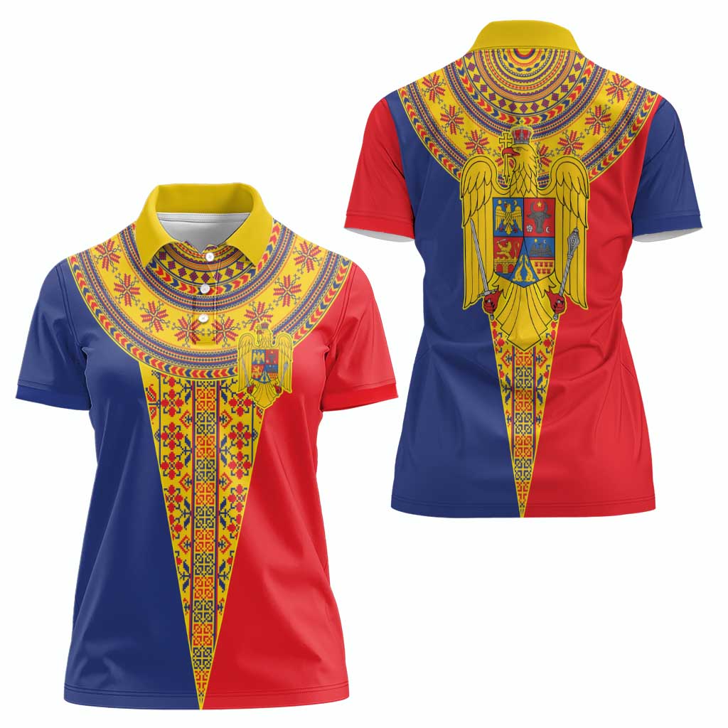 Romania Traditional Embroidery Pattern Women Polo Shirt