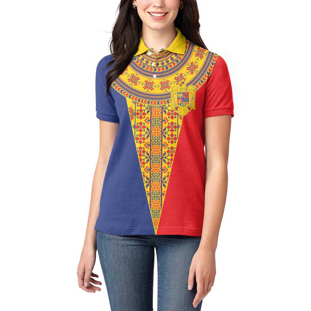 Romania Traditional Embroidery Pattern Women Polo Shirt