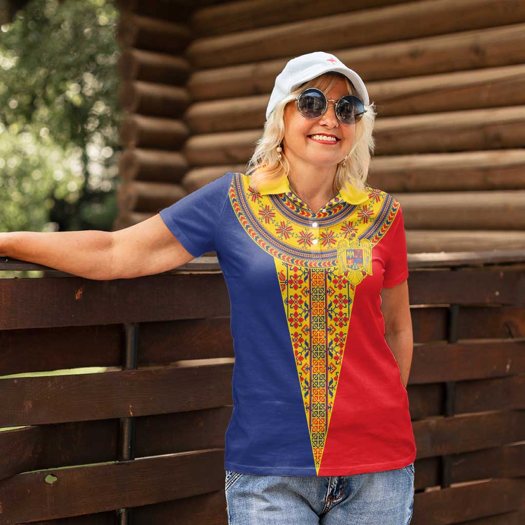 Romania Traditional Embroidery Pattern Women Polo Shirt