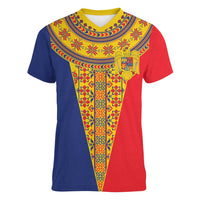 Romania Traditional Embroidery Pattern Women V-Neck T-Shirt