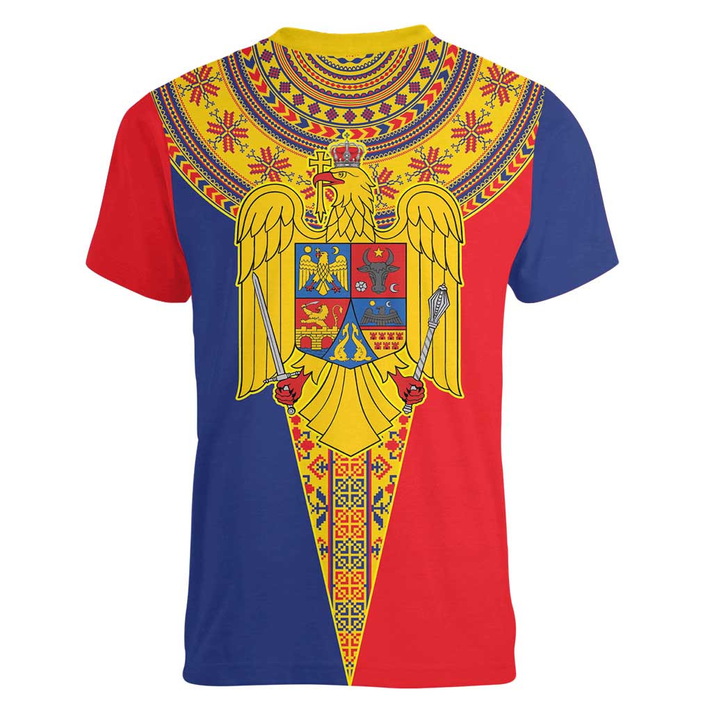 Romania Traditional Embroidery Pattern Women V-Neck T-Shirt