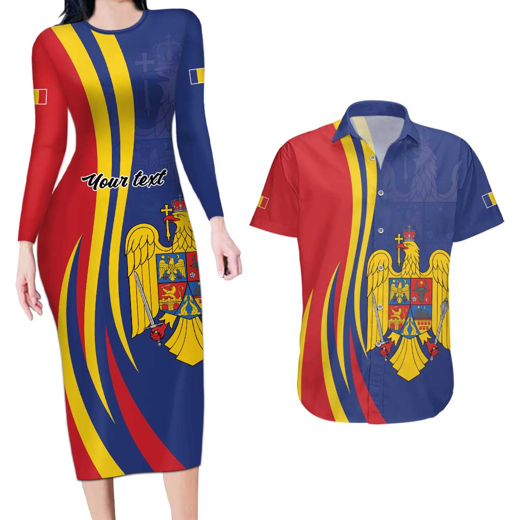 Romania Flag Day Personalized Couples Matching Long Sleeve Bodycon Dress and Hawaiian Shirt National Golden Eagle