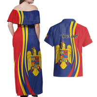 Romania Flag Day Personalized Couples Matching Off Shoulder Maxi Dress and Hawaiian Shirt National Golden Eagle