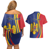 Romania Flag Day Personalized Couples Matching Off Shoulder Short Dress and Hawaiian Shirt National Golden Eagle