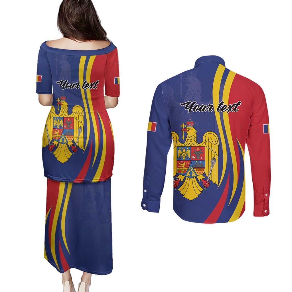 Romania Flag Day Personalized Couples Matching Puletasi and Long Sleeve Button Shirt National Golden Eagle