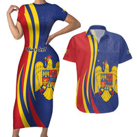 Romania Flag Day Personalized Couples Matching Short Sleeve Bodycon Dress and Hawaiian Shirt National Golden Eagle