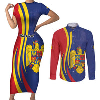 Romania Flag Day Personalized Couples Matching Short Sleeve Bodycon Dress and Long Sleeve Button Shirt National Golden Eagle