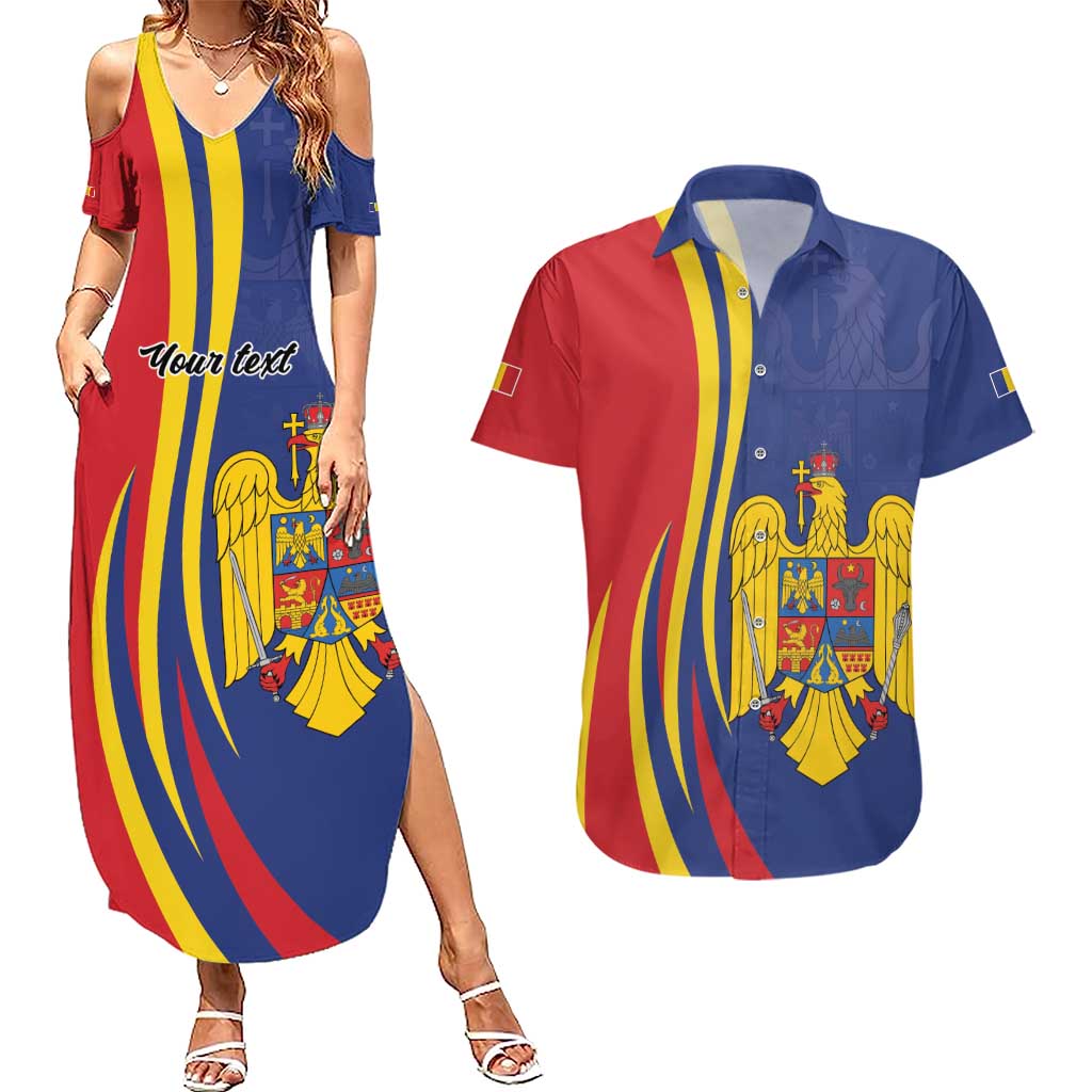 Romania Flag Day Personalized Couples Matching Summer Maxi Dress and Hawaiian Shirt National Golden Eagle