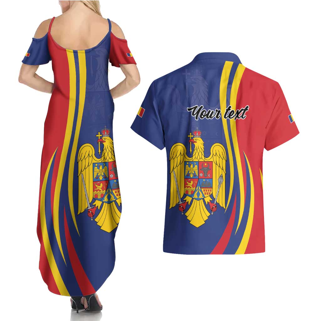 Romania Flag Day Personalized Couples Matching Summer Maxi Dress and Hawaiian Shirt National Golden Eagle