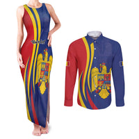 Romania Flag Day Personalized Couples Matching Tank Maxi Dress and Long Sleeve Button Shirt National Golden Eagle