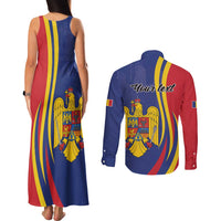 Romania Flag Day Personalized Couples Matching Tank Maxi Dress and Long Sleeve Button Shirt National Golden Eagle