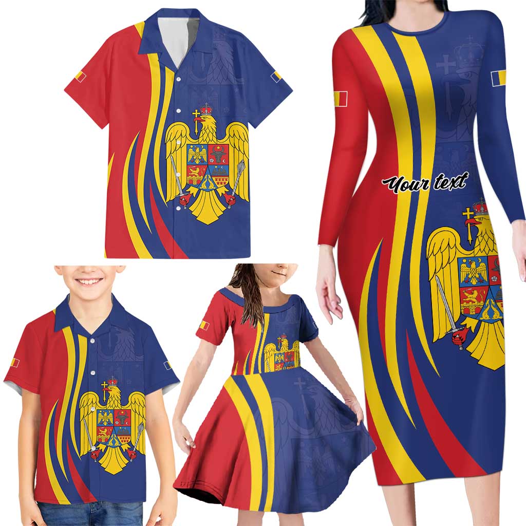 Romania Flag Day Personalized Family Matching Long Sleeve Bodycon Dress and Hawaiian Shirt National Golden Eagle