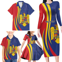 Romania Flag Day Personalized Family Matching Long Sleeve Bodycon Dress and Hawaiian Shirt National Golden Eagle