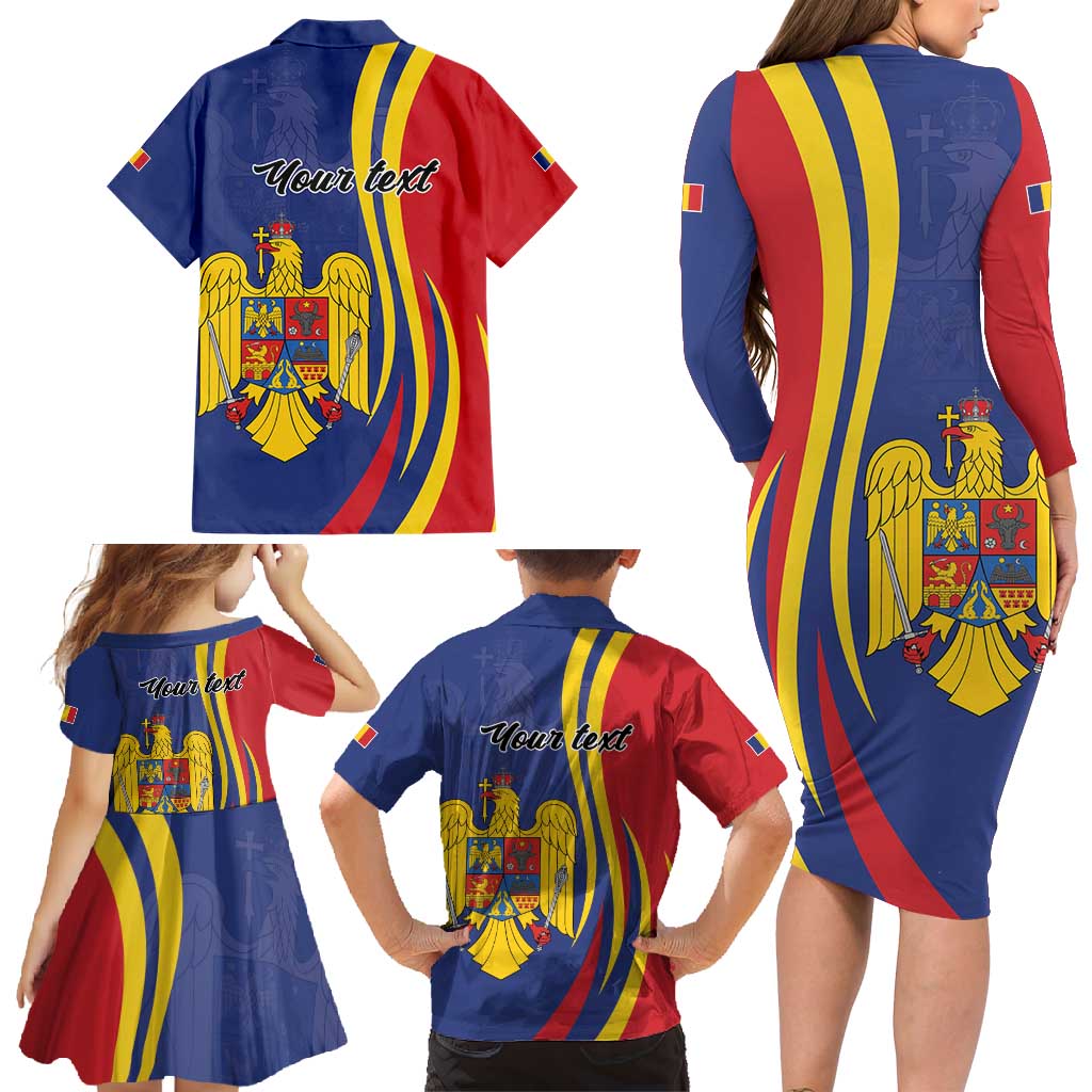 Romania Flag Day Personalized Family Matching Long Sleeve Bodycon Dress and Hawaiian Shirt National Golden Eagle