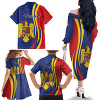Romania Flag Day Personalized Family Matching Off The Shoulder Long Sleeve Dress and Hawaiian Shirt National Golden Eagle