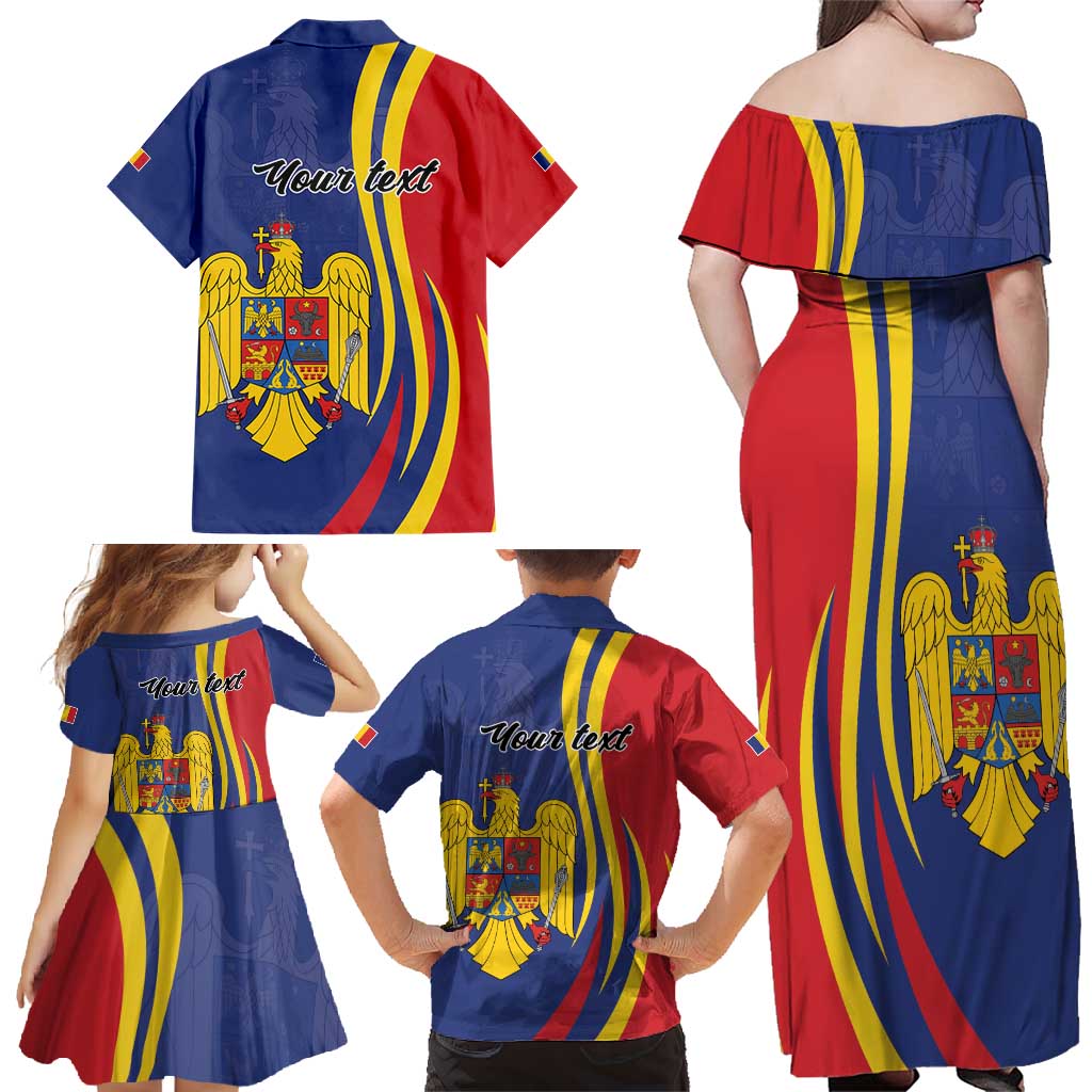Romania Flag Day Personalized Family Matching Off Shoulder Maxi Dress and Hawaiian Shirt National Golden Eagle