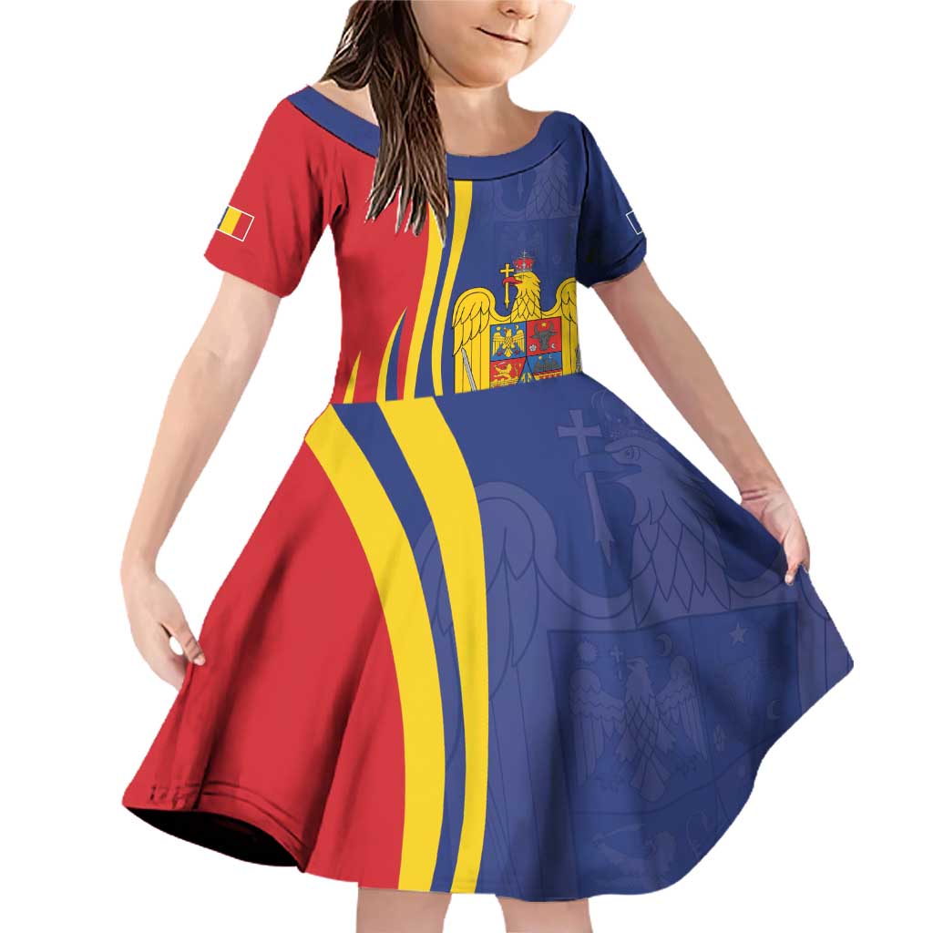 Romania Flag Day Personalized Family Matching Off Shoulder Short Dress and Hawaiian Shirt National Golden Eagle