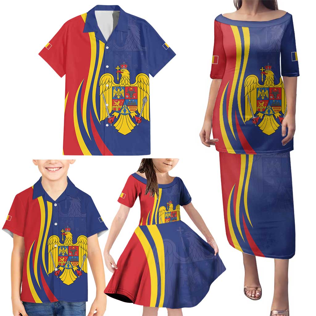 Romania Flag Day Personalized Family Matching Puletasi and Hawaiian Shirt National Golden Eagle