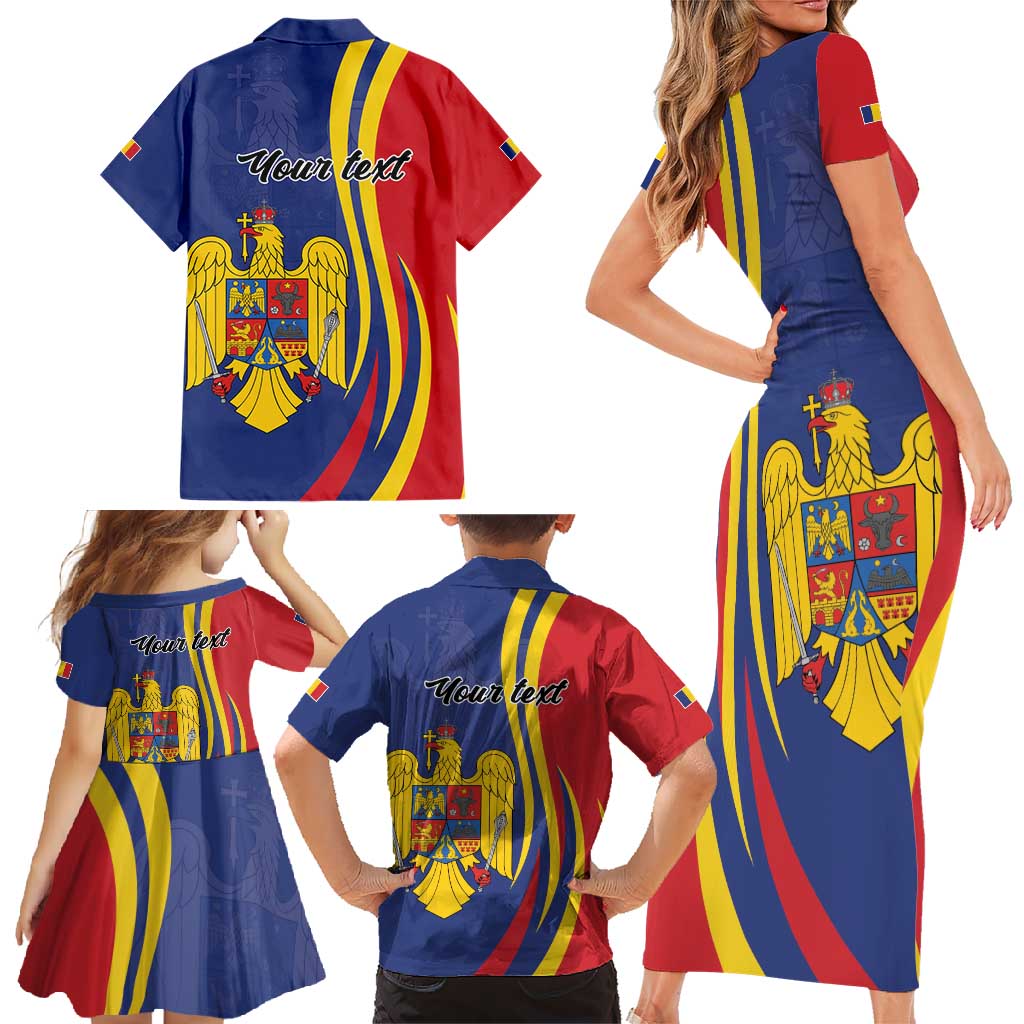 Romania Flag Day Personalized Family Matching Short Sleeve Bodycon Dress and Hawaiian Shirt National Golden Eagle