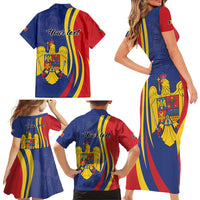 Romania Flag Day Personalized Family Matching Short Sleeve Bodycon Dress and Hawaiian Shirt National Golden Eagle