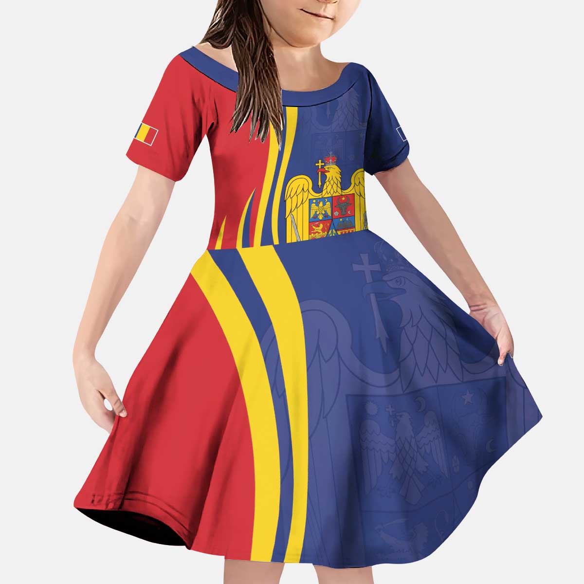 Romania Flag Day Personalized Kid Short Sleeve Dress National Golden Eagle