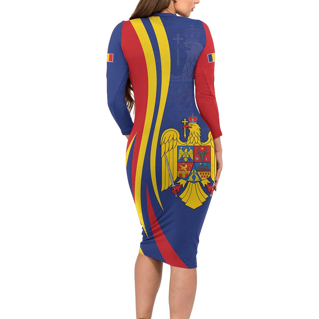 Romania Flag Day Personalized Long Sleeve Bodycon Dress National Golden Eagle