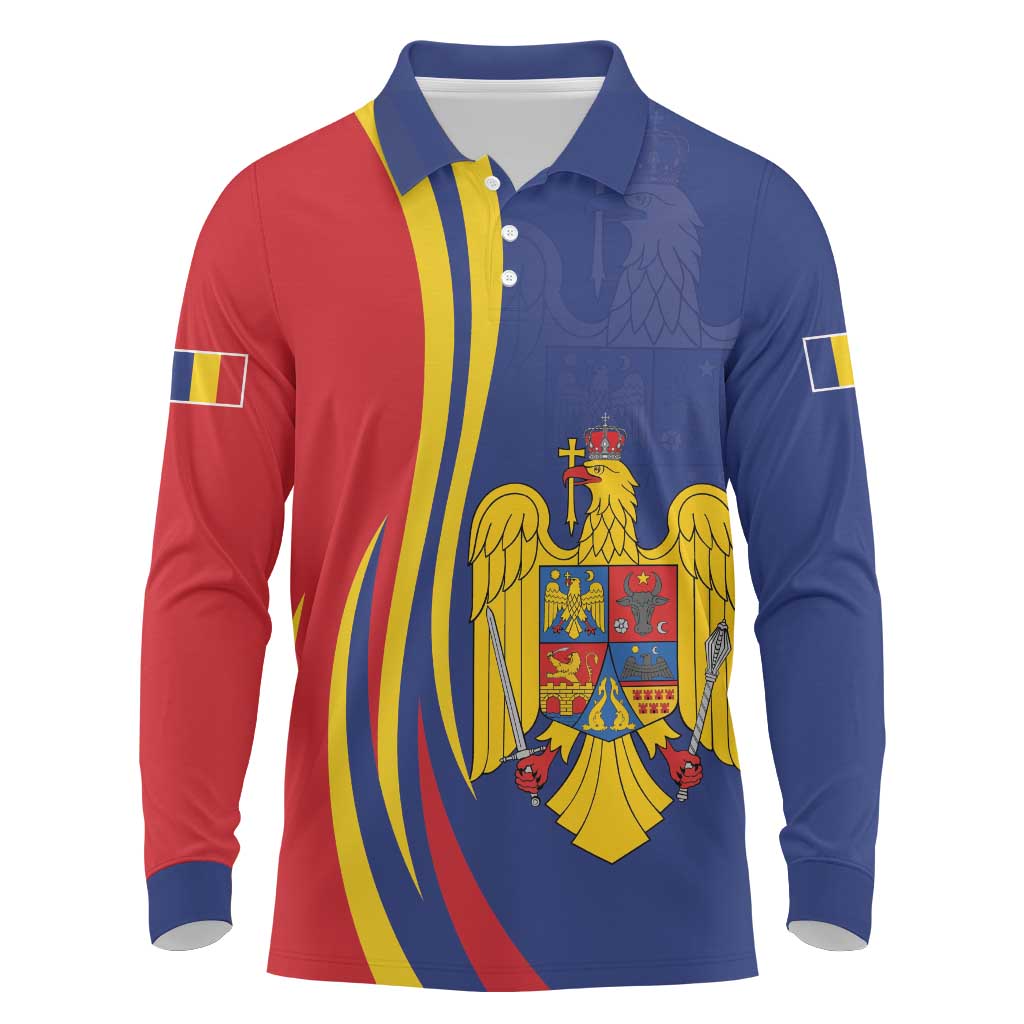 Romania Flag Day Personalized Long Sleeve Polo Shirt National Golden Eagle