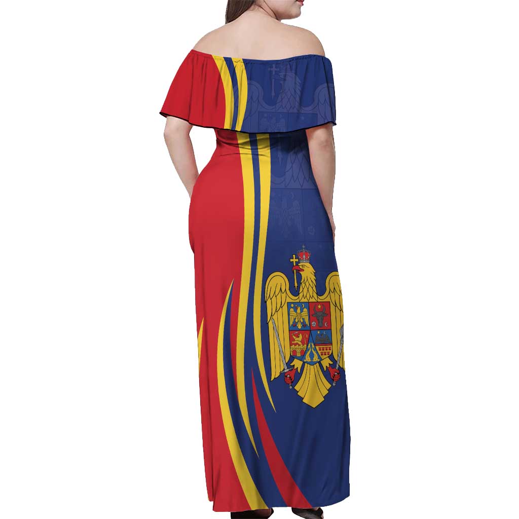 Romania Flag Day Personalized Off Shoulder Maxi Dress National Golden Eagle