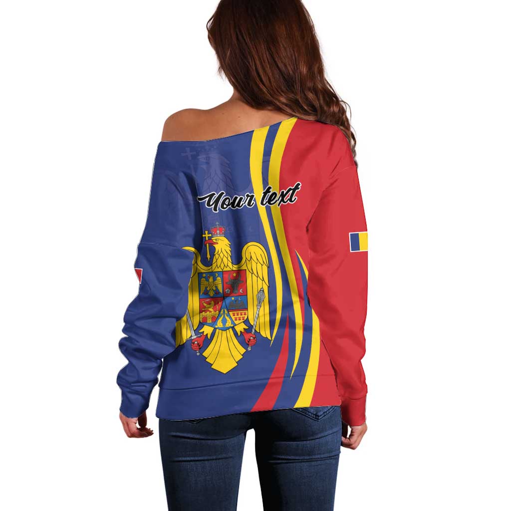 Romania Flag Day Personalized Off Shoulder Sweater National Golden Eagle