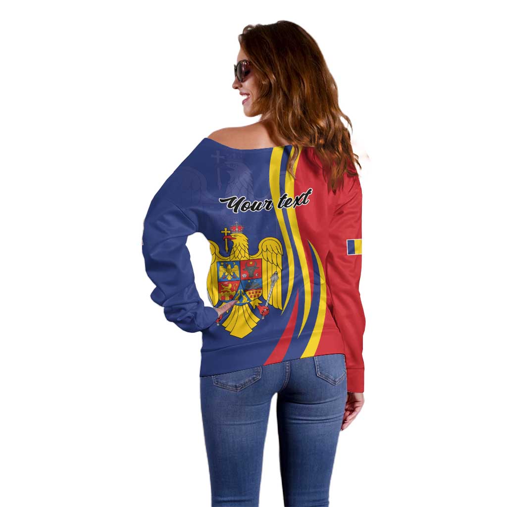 Romania Flag Day Personalized Off Shoulder Sweater National Golden Eagle