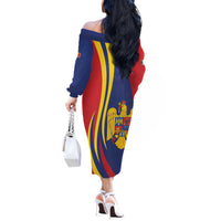 Romania Flag Day Personalized Off The Shoulder Long Sleeve Dress National Golden Eagle