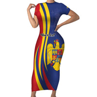 Romania Flag Day Personalized Short Sleeve Bodycon Dress National Golden Eagle