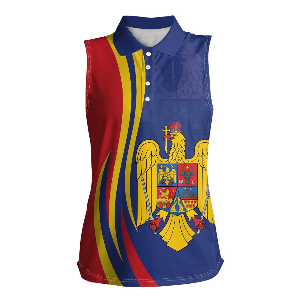 Romania Flag Day Personalized Women Sleeveless Polo Shirt National Golden Eagle