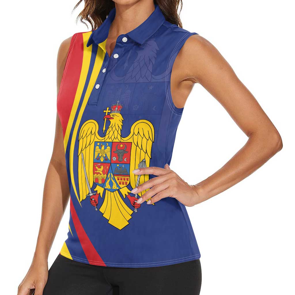 Romania Flag Day Personalized Women Sleeveless Polo Shirt National Golden Eagle