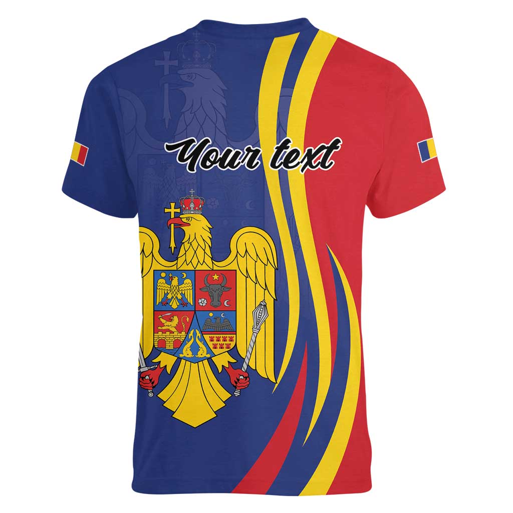 Romania Flag Day Personalized Women V-Neck T-Shirt National Golden Eagle