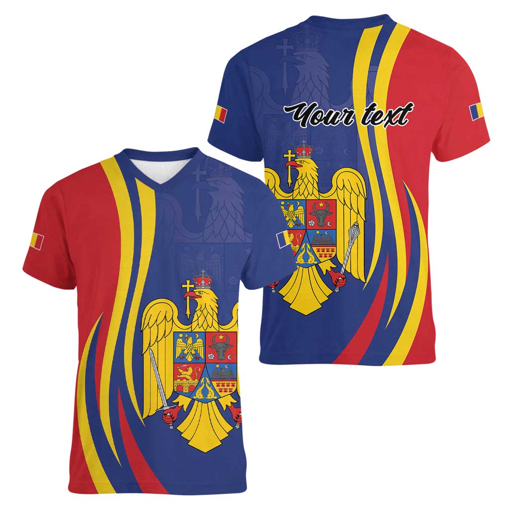 Romania Flag Day Personalized Women V-Neck T-Shirt National Golden Eagle
