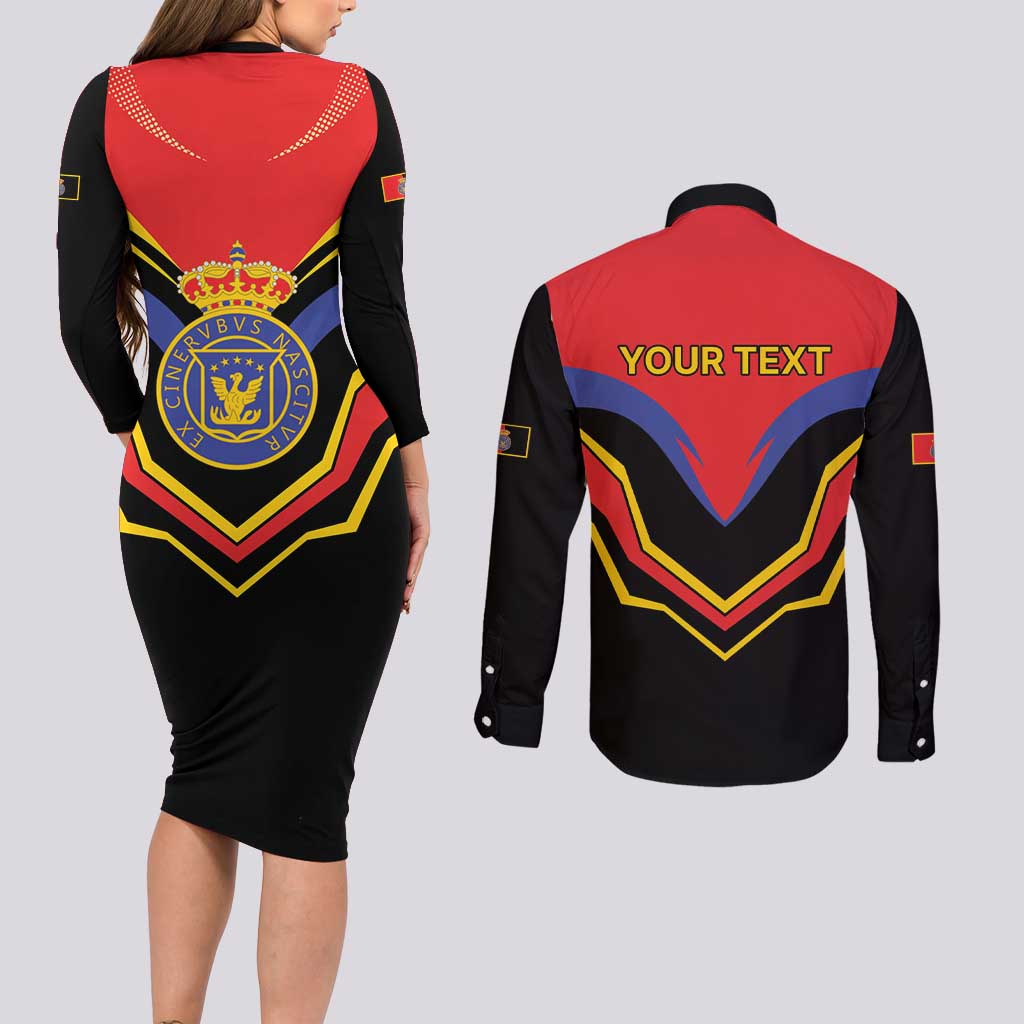 Haiti 1814-1820 Personalized Couples Matching Long Sleeve Bodycon Dress and Long Sleeve Button Shirt Haitian Flag of the Kingdom