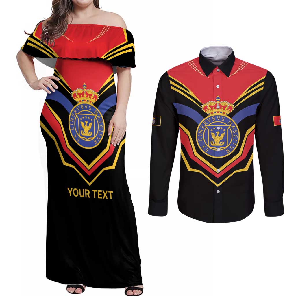 Haiti 1814-1820 Personalized Couples Matching Off Shoulder Maxi Dress and Long Sleeve Button Shirt Haitian Flag of the Kingdom