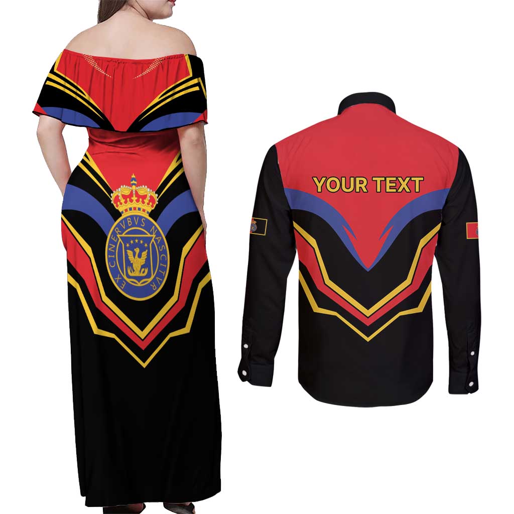 Haiti 1814-1820 Personalized Couples Matching Off Shoulder Maxi Dress and Long Sleeve Button Shirt Haitian Flag of the Kingdom