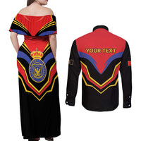 Haiti 1814-1820 Personalized Couples Matching Off Shoulder Maxi Dress and Long Sleeve Button Shirt Haitian Flag of the Kingdom