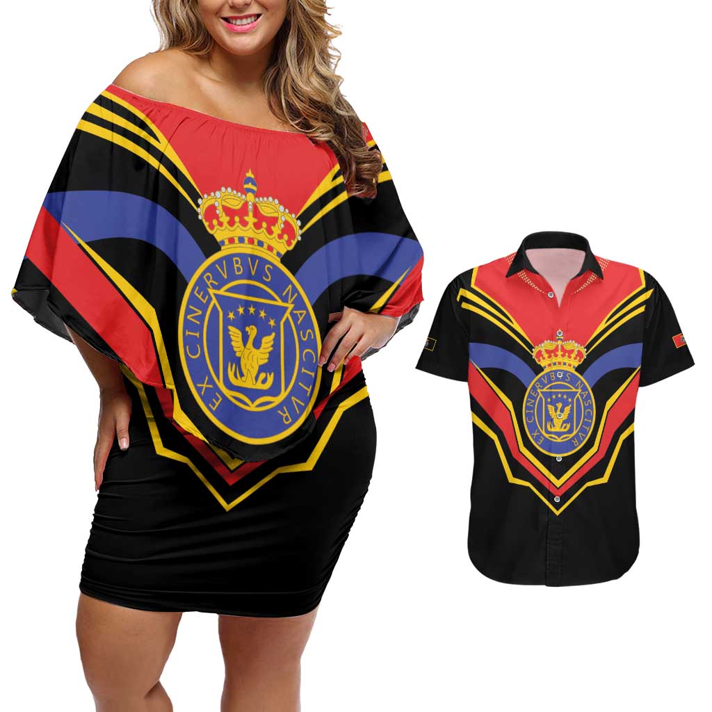 Haiti 1814-1820 Personalized Couples Matching Off Shoulder Short Dress and Hawaiian Shirt Haitian Flag of the Kingdom