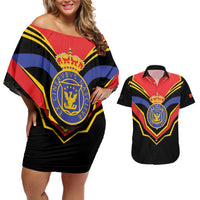 Haiti 1814-1820 Personalized Couples Matching Off Shoulder Short Dress and Hawaiian Shirt Haitian Flag of the Kingdom