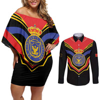 Haiti 1814-1820 Personalized Couples Matching Off Shoulder Short Dress and Long Sleeve Button Shirt Haitian Flag of the Kingdom