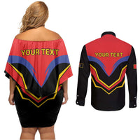 Haiti 1814-1820 Personalized Couples Matching Off Shoulder Short Dress and Long Sleeve Button Shirt Haitian Flag of the Kingdom