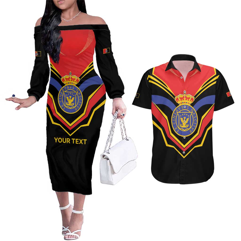 Haiti 1814-1820 Personalized Couples Matching Off The Shoulder Long Sleeve Dress and Hawaiian Shirt Haitian Flag of the Kingdom