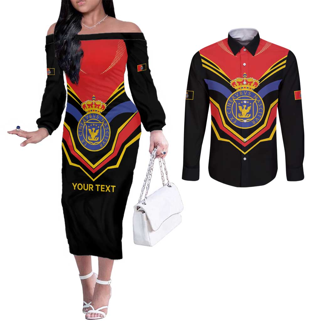 Haiti 1814-1820 Personalized Couples Matching Off The Shoulder Long Sleeve Dress and Long Sleeve Button Shirt Haitian Flag of the Kingdom