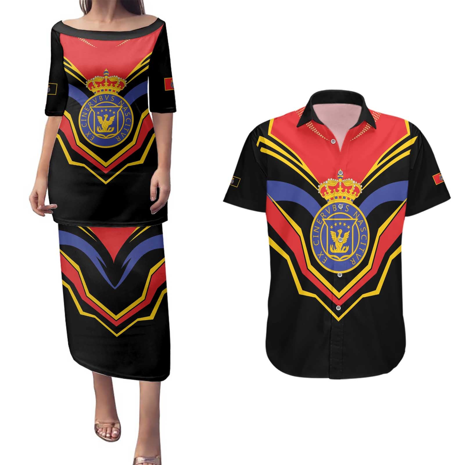 Haiti 1814-1820 Personalized Couples Matching Puletasi and Hawaiian Shirt Haitian Flag of the Kingdom