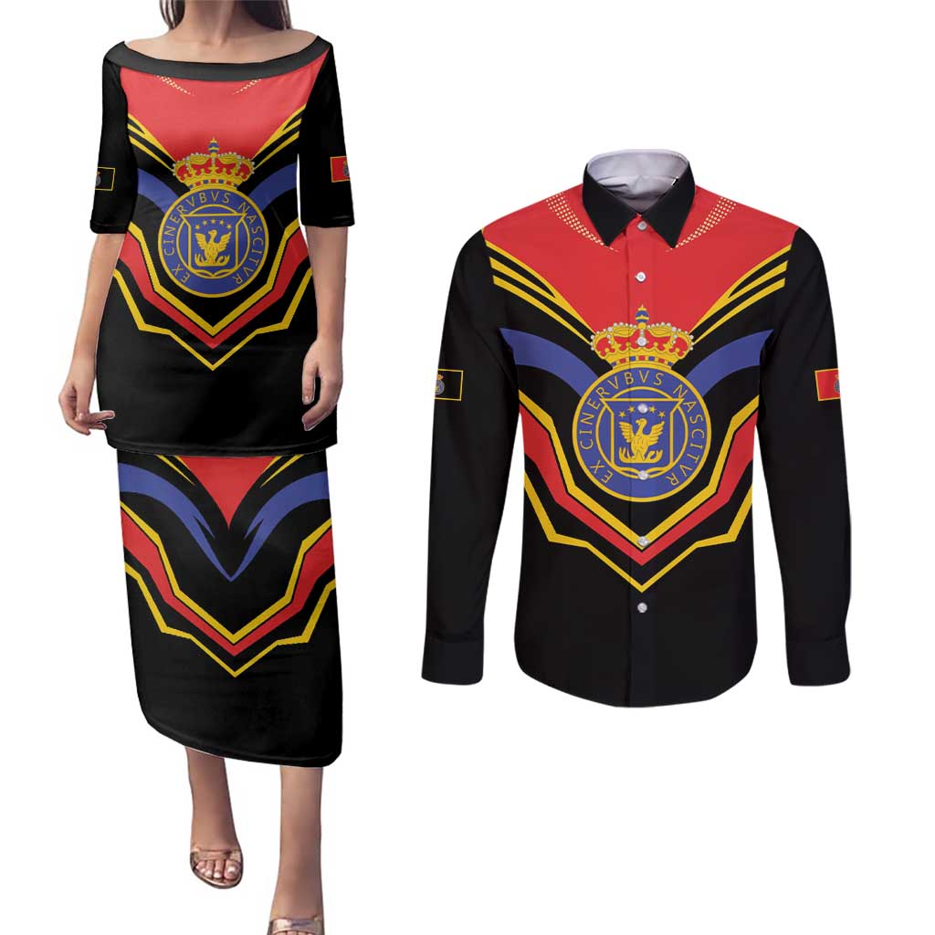 Haiti 1814-1820 Personalized Couples Matching Puletasi and Long Sleeve Button Shirt Haitian Flag of the Kingdom